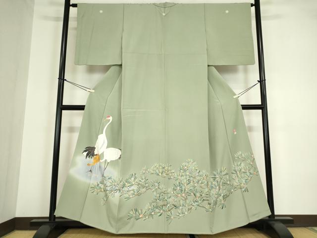 平和屋着物●豪華色留袖　友禅　作家物　鶴に若松葉　正絹　逸品　DABA4121az