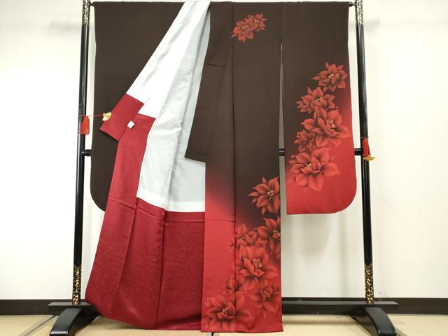 平和屋着物●豪華振袖　舞花文　暈し染め　金彩　京都きもの友禅扱い　正絹　逸品　AABF4249cs
