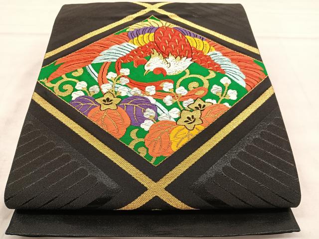 平和屋着物◎西陣　六通柄袋帯　唐織　鳳凰桐菱文　金銀糸　証紙付き　正絹　逸品　BAAU1086hv
