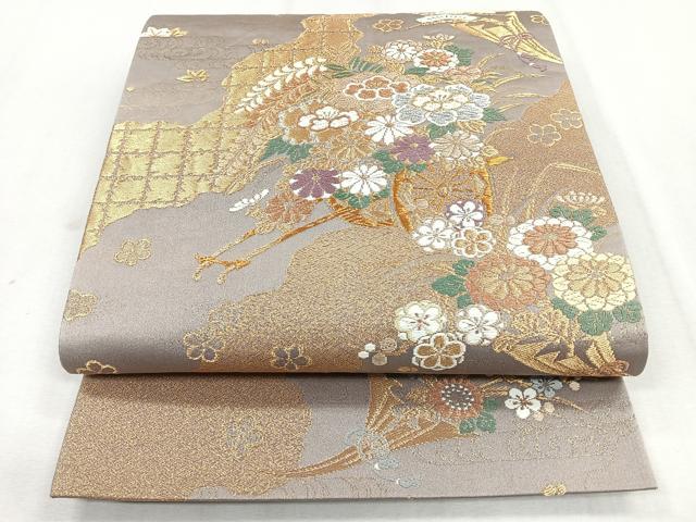 平和屋着物◎六通柄袋帯　唐織　道長花車文　金糸　正絹　逸品　CABB0839nb
