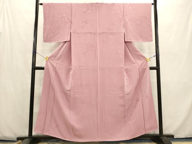 平和屋着物■上質な色無地 星座小紋 短冊花地紋 紅梅色 反端付き 正絹 逸品 未使用 AABC7326ma