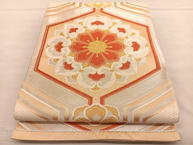 平和屋着物◎六通柄袋帯　唐織　亀甲花文　金銀糸　正絹　逸品　BAAU1097hv