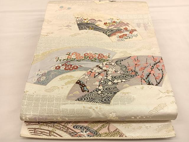平和屋着物◎六通柄袋帯　唐織　琳派扇面文　九百錦　金銀糸　正絹　逸品　BAAU1355hv