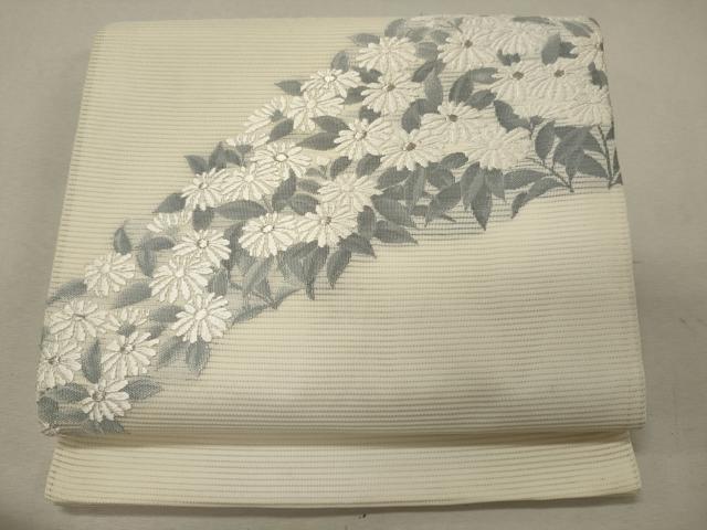 平和屋着物＊夏物 九寸開き名古屋帯 唐織 草花文 銀糸 正絹 逸品 CAAW9099oy