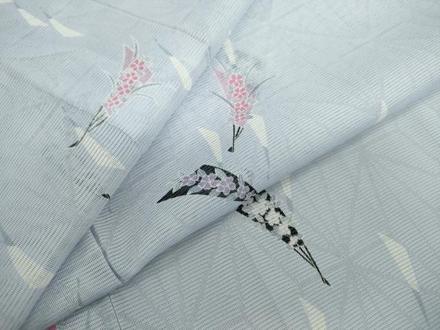 平和屋着物＊夏物　小紋　絽　扇面草花文　洗える着物　DAAS1759ud