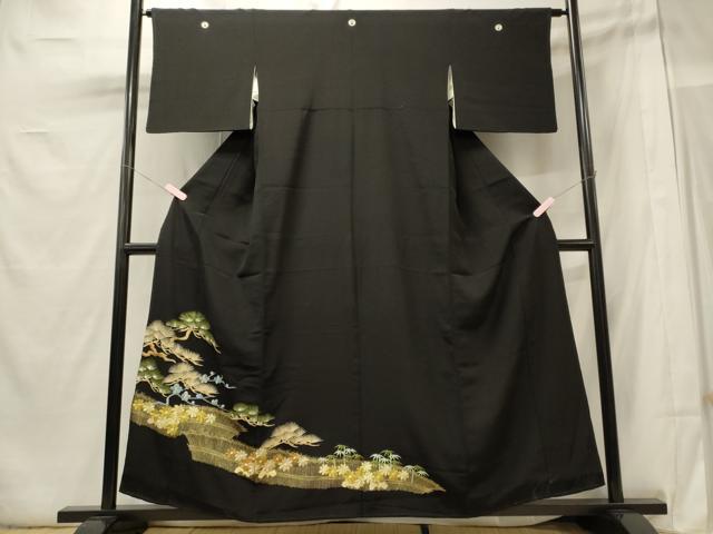 Kimono - 平和屋着物■豪華黒留袖　刺繍　枝花松文　金彩　正絹　逸品　CABB3590oy