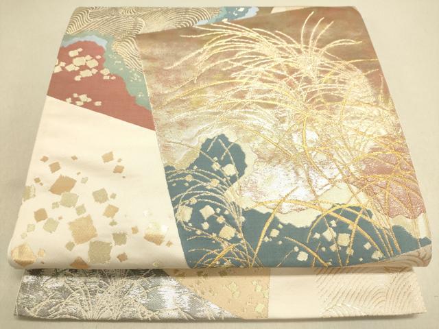 平和屋着物◎六通柄袋帯 四季重ね色紙図 金糸 引箔 正絹 逸品 DAAJ7600fc