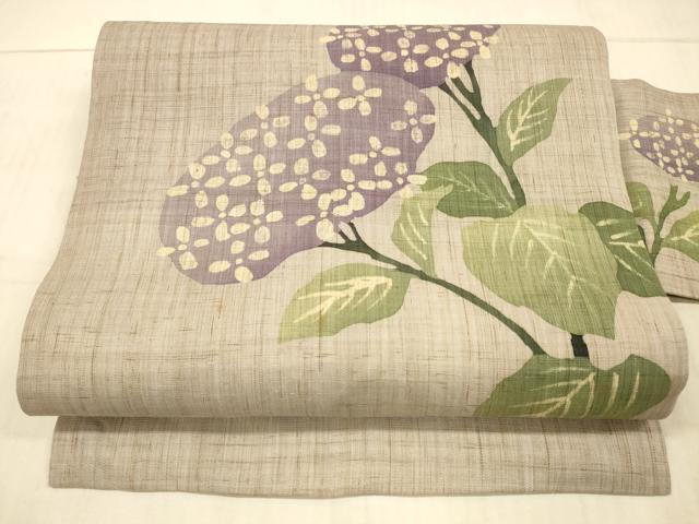 平和屋着物＊夏物　九寸名古屋帯　紫陽花　麻　逸品　DAAX5937cm
