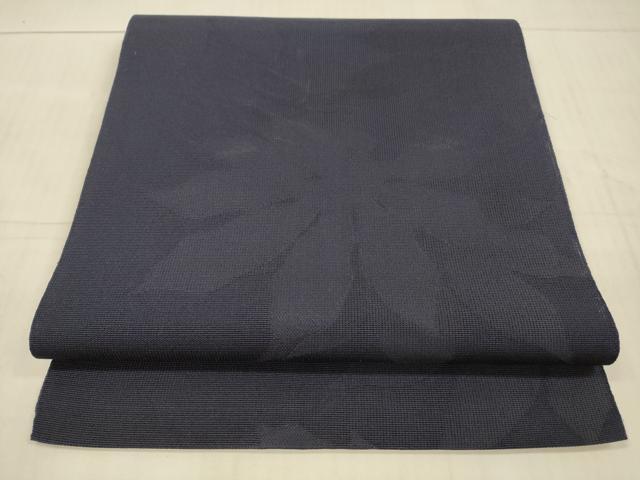 平和屋着物＊夏物　八寸名古屋帯　舞葉文　鉄紺色　正絹　逸品　DAAX5950cm