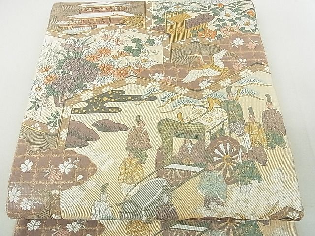 平和屋着物■六通柄袋帯　人物風景飛鶴花文　逸品　DAAF3348sf