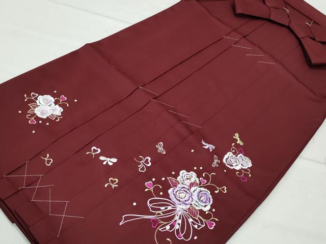 平和屋着物●女性　行灯袴　総刺繍　花唐草文　葡萄色　卒業式　洗える着物　未使用　CAAU9796vf