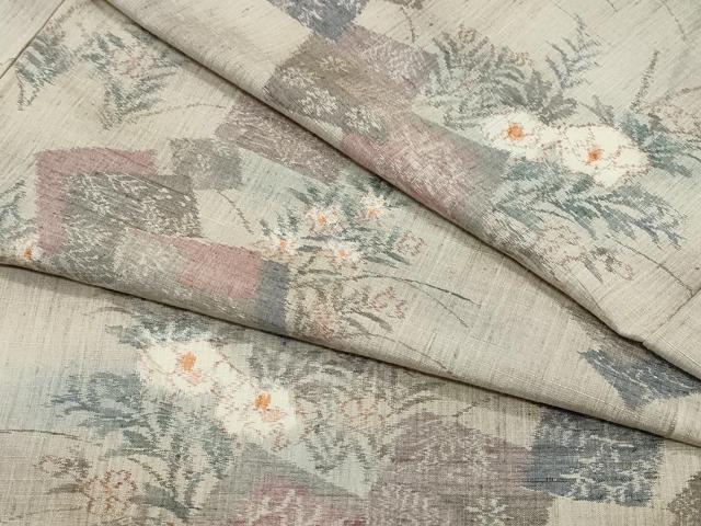 平和屋着物●小千谷紬　吉祥草花文　正絹　逸品　CAAU9731vf