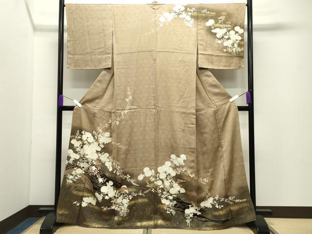 Full-Length Under-Kimono - 平和屋着物●中国三大刺繍　相良刺繍　訪問着　流水草花文　暈し染め　金彩　正絹　逸品　未使用　CABD9467gh