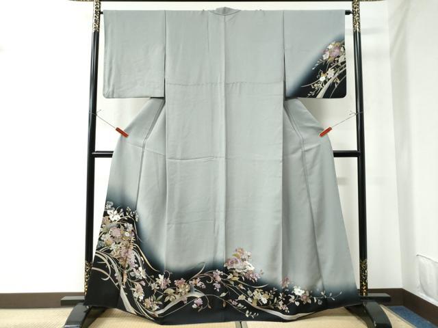 平和屋着物●訪問着　草花文　暈し染め　金銀彩　正絹　逸品　CAAU2442yc