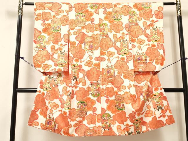 平和屋着物[]七五三 女の子 7歳 祝着 四つ身 貝桶花文 金彩 逸品 DABC5463ma