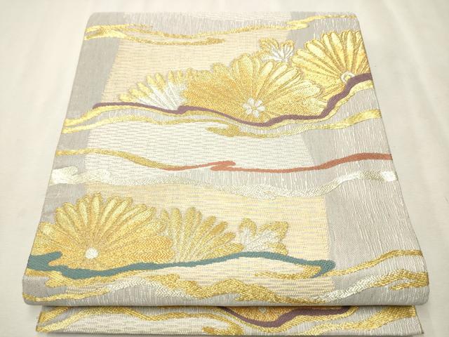 平和屋着物●「美しいキモノ」お馴染みのメーカー となみ織物 両面 六通柄袋帯 秀綾つづれ 麹塵染め 霞..