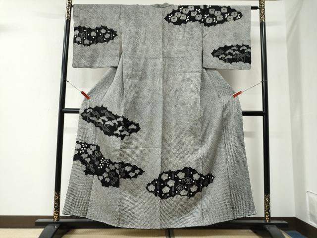 乐天商城 - 平和屋着物●訪問着　総絞り　雲取り花松文　黒地　正絹　逸品　CABG0340yc