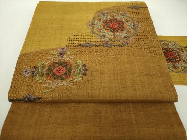 平和屋着物●中国三大刺繍　スワトウ相良刺繍　汕頭相良刺繍　総刺繍　九寸名古屋帯　正倉院花鳥文　正絹　逸品　DAAU5511ps