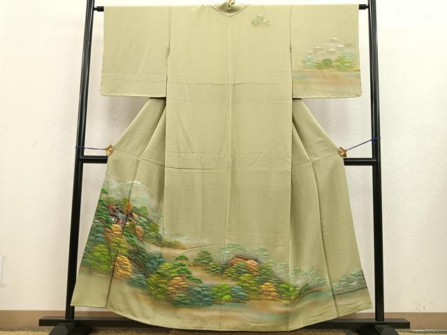 平和屋着物■訪問着 手描き 風景樹林文 暈し染め 金彩 正絹 逸品 BAAN5706ct