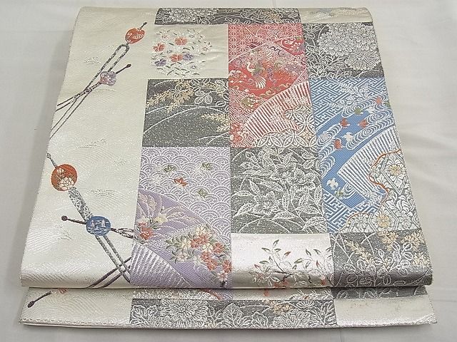 平和屋着物■六通柄袋帯　唐織　古典市松模様　九百錦　金銀糸　逸品　n-ar3690(4)