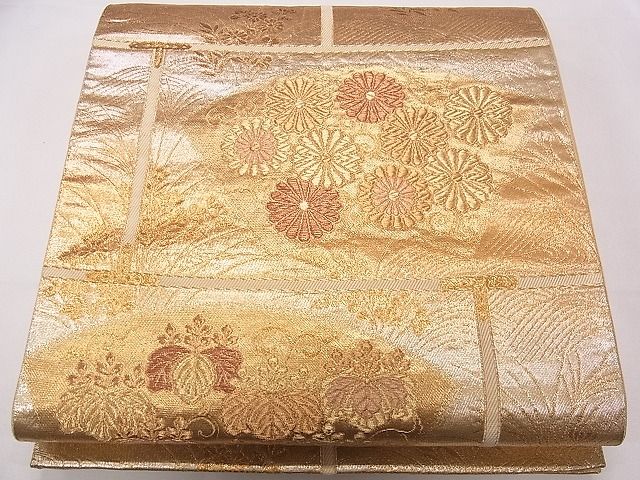 平和屋着物◎六通柄袋帯 地紙天井花文 金糸 逸品 CAAD0739eg