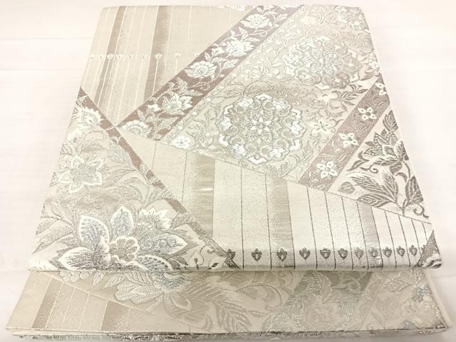 平和屋着物◎六通柄袋帯　唐織　切嵌更紗花文　銀糸　正絹　逸品　AABD7207yx