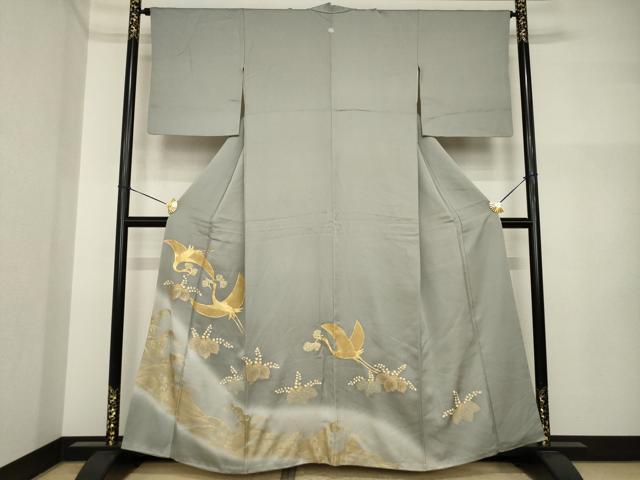 平和屋着物●豪華色留袖　駒刺繍　飛鶴楓文　暈し染め　金彩　正絹　逸品　AABI4405ck