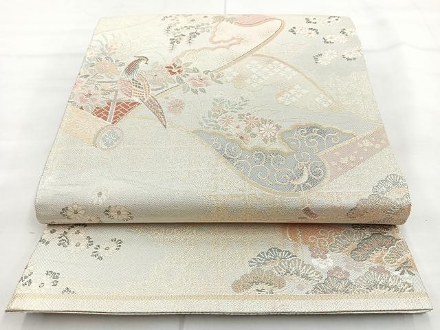 平和屋着物◎六通柄袋帯　花鳥絵巻　金銀糸　正絹　逸品　BAAN2162cm