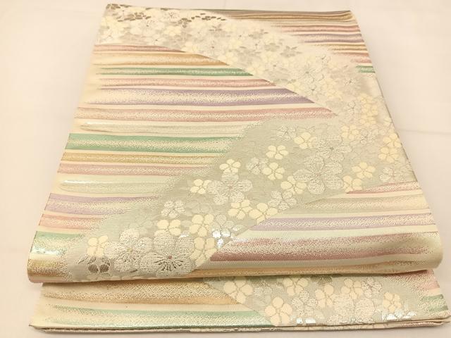 平和屋着物◎六通柄袋帯　舞花文　銀糸　正絹　逸品　BAAT7878yc