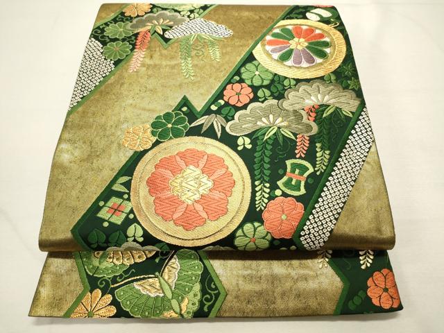 平和屋着物◎六通柄袋帯　松皮小花文　金糸　引箔　正絹　逸品　CAAU7903in