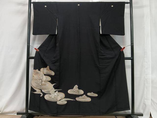 平和屋着物■豪華黒留袖 総刺繍 石庭 金銀糸 正絹 逸品 CAAW6153kb