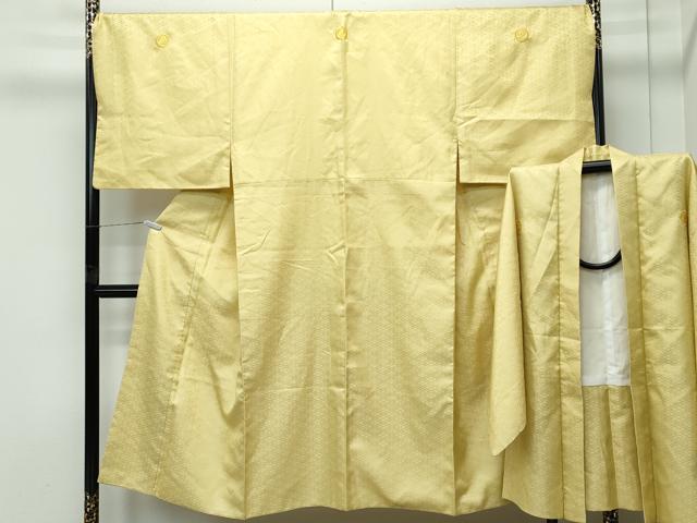 平和屋着物●極上　男性　色紋付・羽織セット　木蘭色　花菱地紋　金糸　洗える着物　逸品　CZAA4875s6