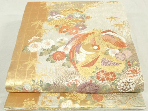 平和屋着物◎六通柄袋帯 唐織 瑞鳳芝垣文 金銀糸 正絹 逸品 DAAU1426qa 平和屋着物◎六通柄袋帯 唐織 瑞鳳芝垣文 金銀糸 正絹 逸品 DAAU1426qa