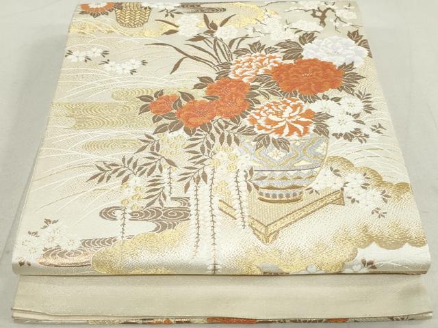 平和屋着物◎六通柄袋帯　唐織　九百錦　飾花文　金銀糸　正絹　逸品　DAAU1432qa