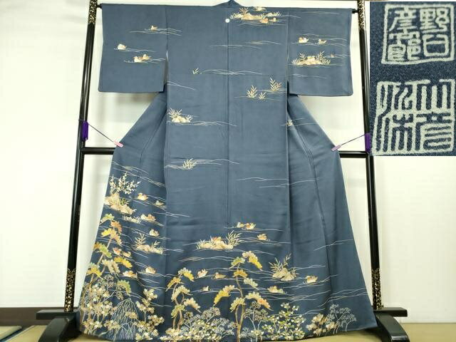 平和屋本店■極上　野口彦太郎 大彦三代目　江戸染繍友禅　訪問着　鴛鴦吉祥花文　薄花桜色地　金糸　松坂屋染織名作展　逸品　DZAA4148kh5のサムネイル