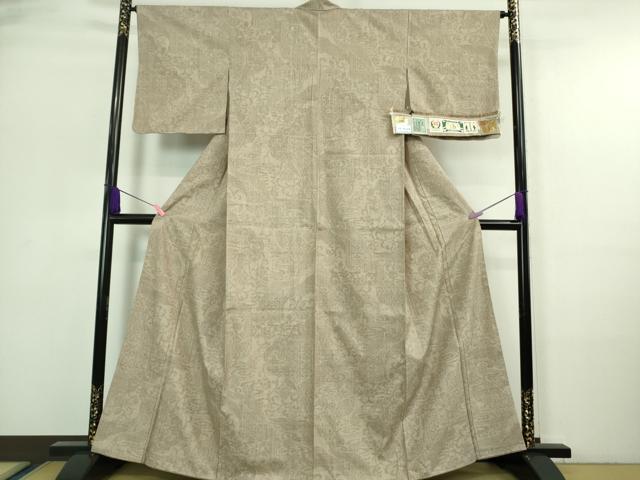 平和屋本店■極上　本場結城紬　重要無形文化財　織元　久保谷啓治　100亀甲　花唐草文　白茶色地　証紙付き　逸品　DZAA7124kh5