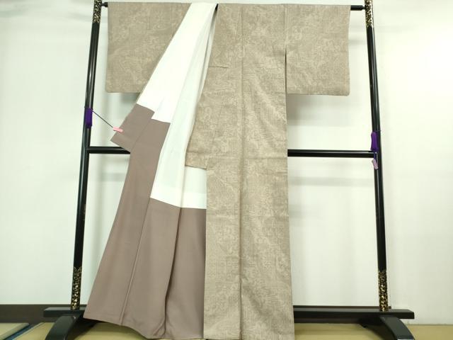 平和屋本店■極上　本場結城紬　重要無形文化財　織元　久保谷啓治　100亀甲　花唐草文　白茶色地　証紙付き　逸品　DZAA7124kh5