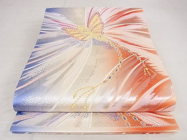平和屋着物◎六通柄袋帯　舞蝶文　金銀糸　正絹　逸品　AAAH5240Apf