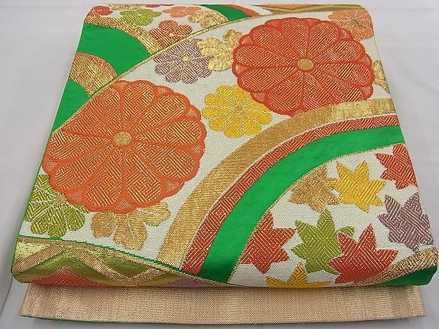 平和屋着物■六通柄袋帯 吉祥青海波菊花文 金糸 逸品 n-fw2356