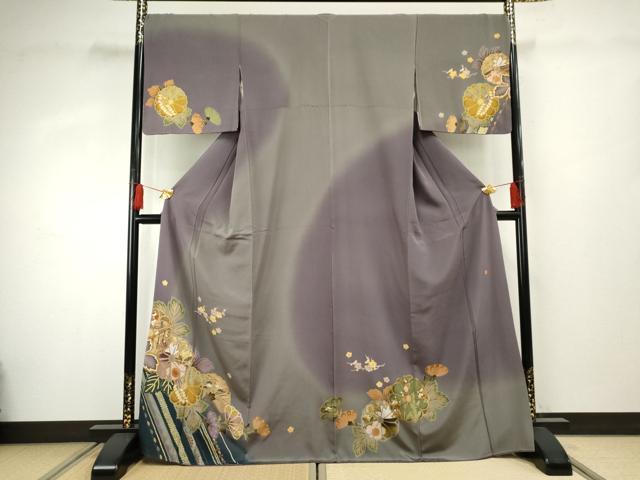平和屋着物●訪問着　泰常　駒刺繍　草花文　暈し染め　正絹　逸品　AABF4257cs