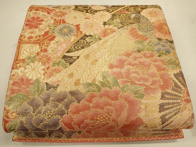 平和屋着物◎佐賀錦 六通柄袋帯 吉祥花鳥文 金糸 正絹 逸品 CAAU8617ft
