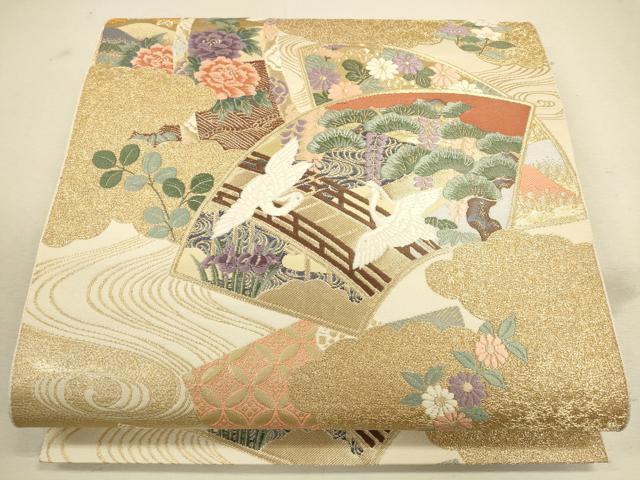 Other - 平和屋着物◎六通柄袋帯　唐織　飛鶴草花文　金糸　正絹　逸品　CAAU8633ft
