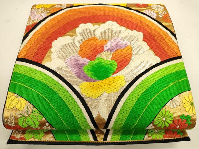 平和屋着物◎六通柄袋帯　唐織　花青海波　黒地　金銀糸　正絹　逸品　CAAU8635ft