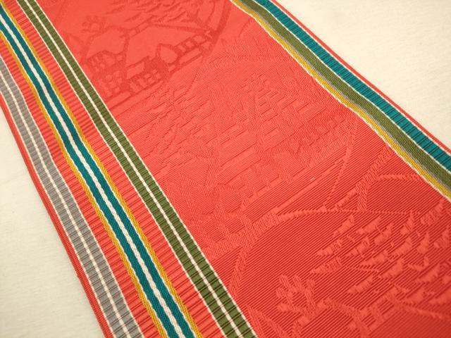 平和屋着物◎本場筑前博多織　半幅帯　風景間道　脇山忠道作　証紙付き　正絹　逸品　未使用　CAAU8639ft