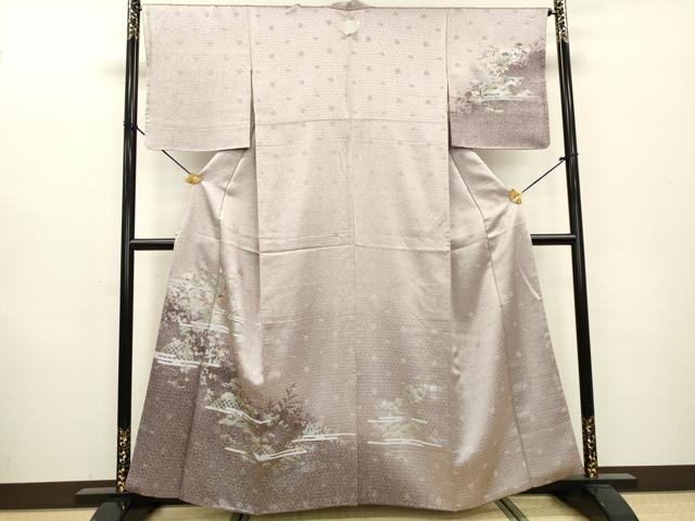 平和屋着物▼訪問着　刺繍　籬花松文　暈し染　金銀彩　正絹　逸品　DABB1063fe