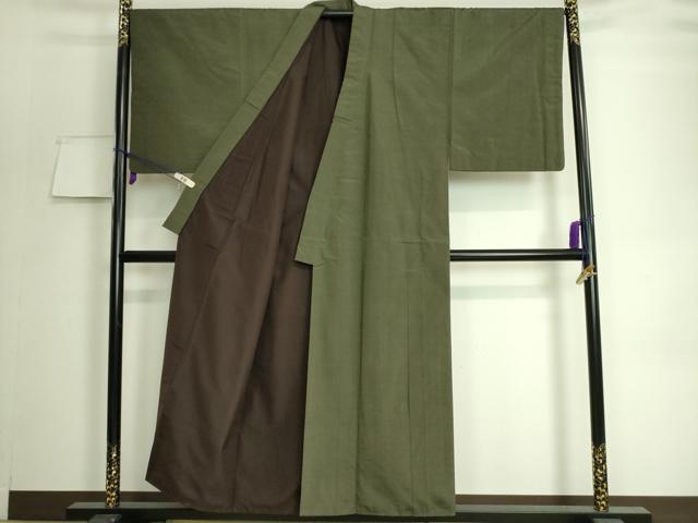 平和屋着物■極上　男性　紬　色無地　藍海松茶色　逸品　DZAA7807kh5