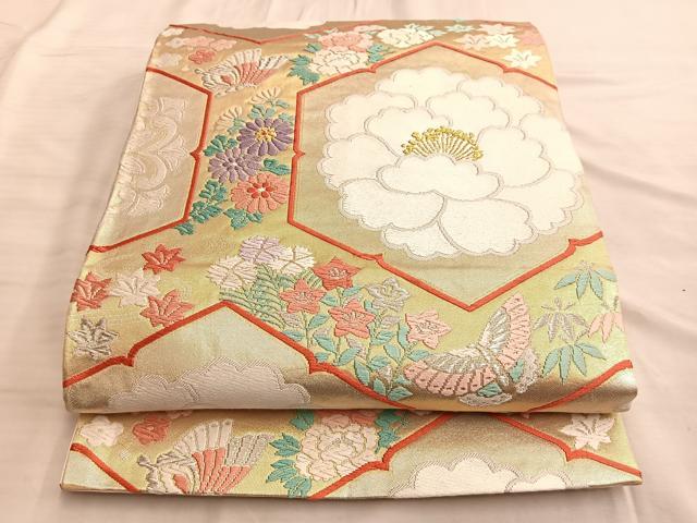 平和屋着物■六通柄袋帯 唐織 牡丹に小袖 金銀糸 正絹 逸品 BAAL2701du