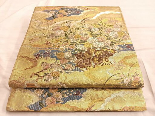 平和屋着物■六通柄袋帯 唐織 雲取り花車文 金銀糸 正絹 逸品 BAAN0331du 平和屋着物■六通柄袋帯 唐織 雲取り花車文 金銀糸 正絹 逸品 BAAN0331du