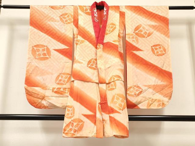 平和屋着物[]女の子　子供　長襦袢　無双仕立て　七宝花文　暈し染め　半衿刺繍　逸品　DABC5251ma