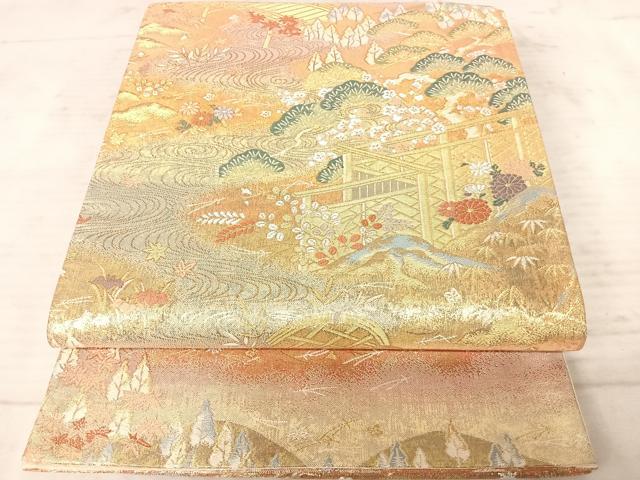 平和屋着物◎六通柄袋帯　唐織　風景文　金銀糸　正絹　逸品　AAAX7449yx